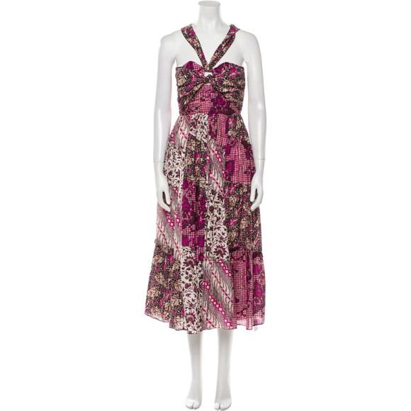 Ulla Johnson Dresses & Skirts - Ulla Johnson Naaila Silk Midi Dress Size 4 Batik Patchwork Keyhole Cutout Pink
